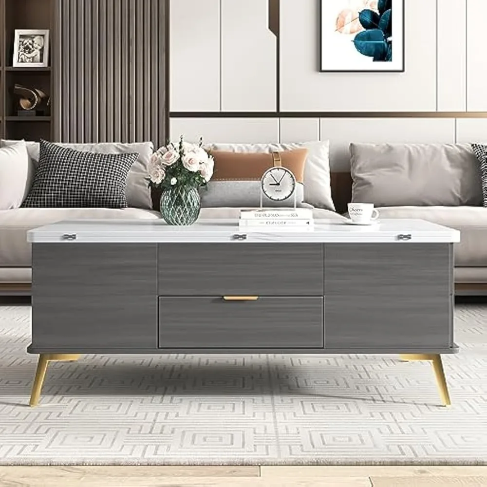 

Modern Lift Top Coffee Table Multi Functional Table with Drawers in Gray+White