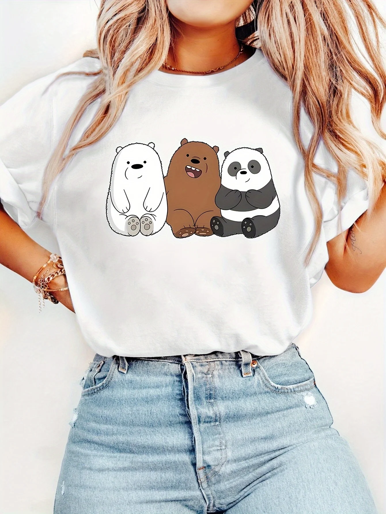 

Our Bare Bear Graphic Printing Summer, Autumn and Winter Pure Cotton Men's and Women's T-shirts, Short Sleeves, Luxury Outdoor