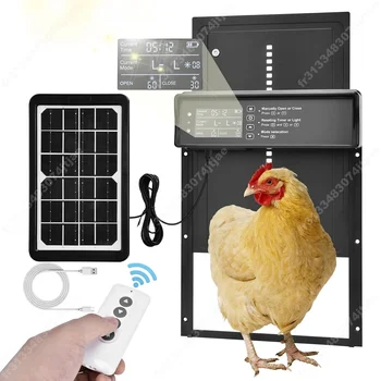 Solar Chicken Coop Door, Automatic Chicken Door Solar Powered and USB Charging, Automatic Chicken Door with Timer and Light Senso 4 Modes