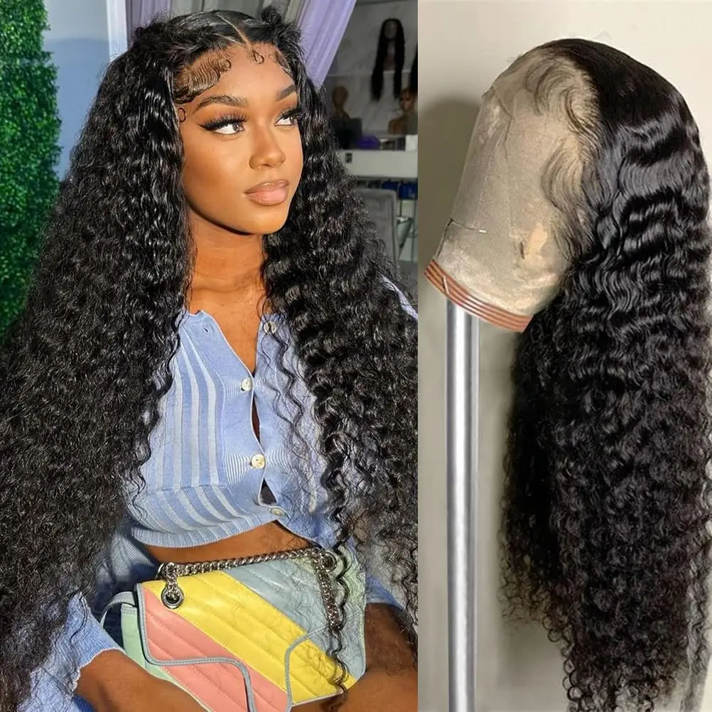 Deep Wave Lace Front Wigs Human Hair Pre Plucked Transparent Deep Curly Lace Frontal Human Hair Wig For Women Natural Hairline