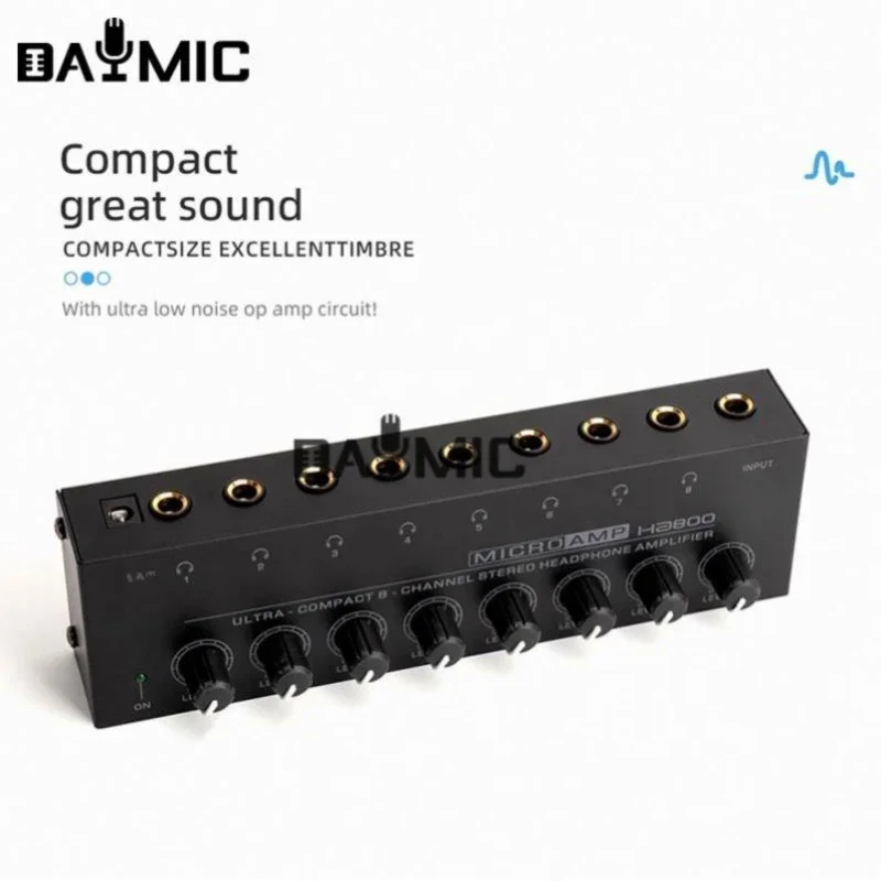 Factory 8channels audio Headphone Amplifier mixer HA800 metal Stereo Earphone Splitter AMP for Music Mixer Recording