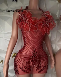 Red Diamante Mini Short Cocktail Dresses Aso Ebi Backless Black Girls Birthday Party Custom Queen Evening abti da Customized