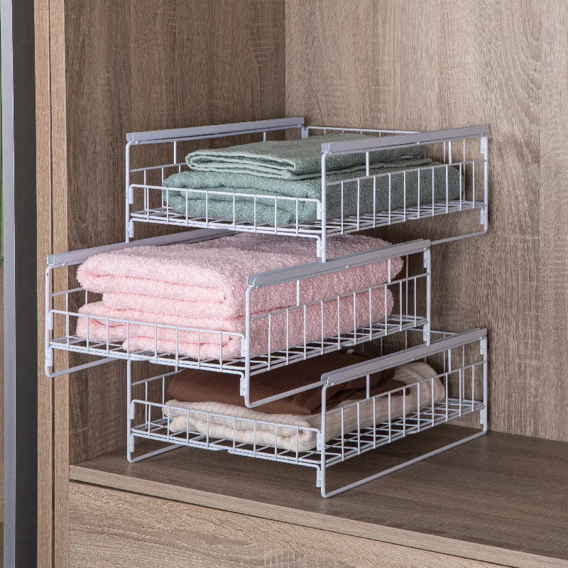 Carbon Steel Wardrobe Drawer Rack Pull-Out Rails One Two Or Three Layer Closet Organizer In Medium Tall Configurations Bedroom