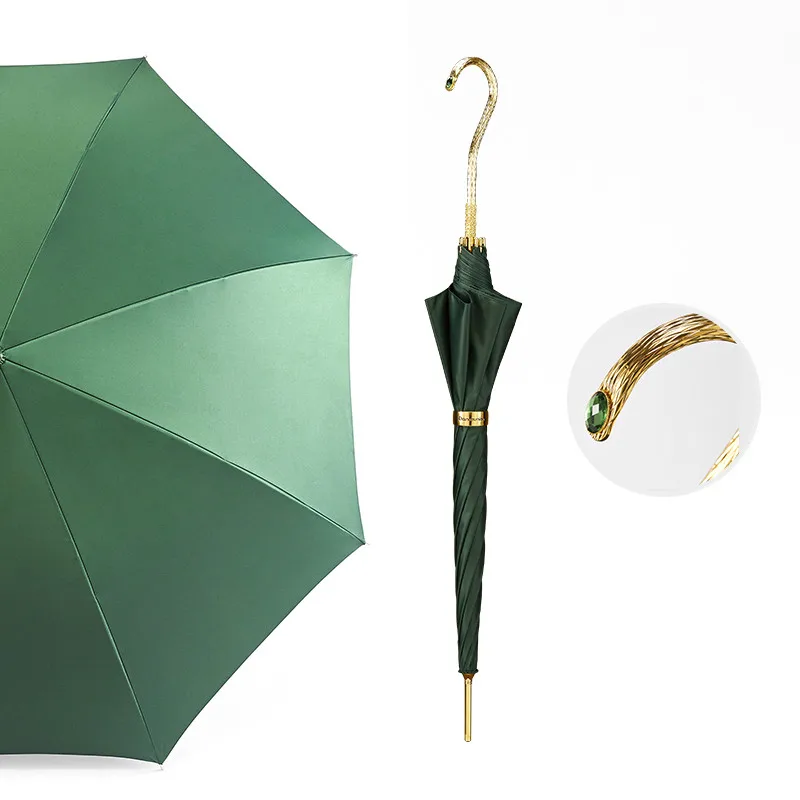 Luxury Metal Gold Haed Umbrella Rain Women Long Curved Handle Umbrella Nordic Big Windproof Umbrellas Parapluie Gift Ideas SY376