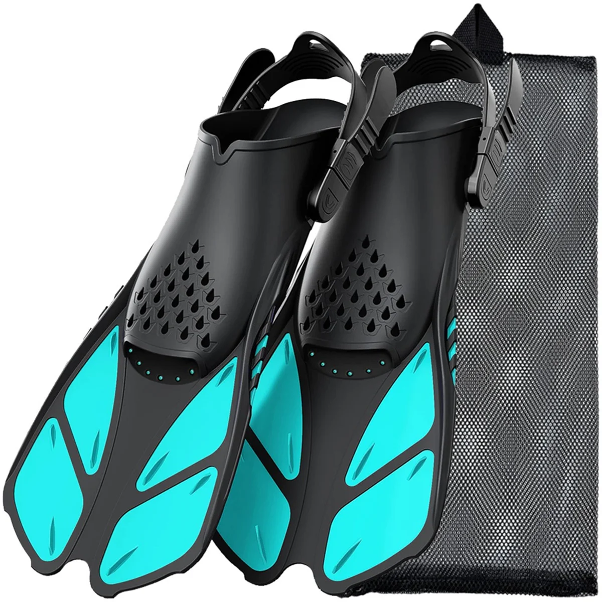 Snorkel Fins Adjustable Buckles Flippers Short Silicone Scuba Diving Shoes Open Heel Travel Size Adult Men Womens C