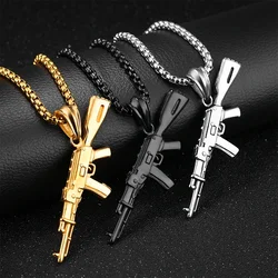 Necklace Men Military enthusiast Stainless Steel Chain AK Submachine Pendant Hip Hop Jewelry for Men Accessorie