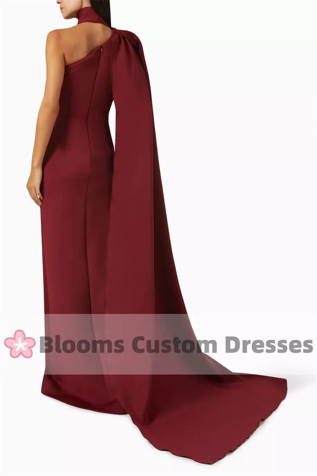 Blooms Pink One-shoulder Customized Evening Dresses For Prom Cape Saudi Wedding Formal Occasion Floor-length Party Gown