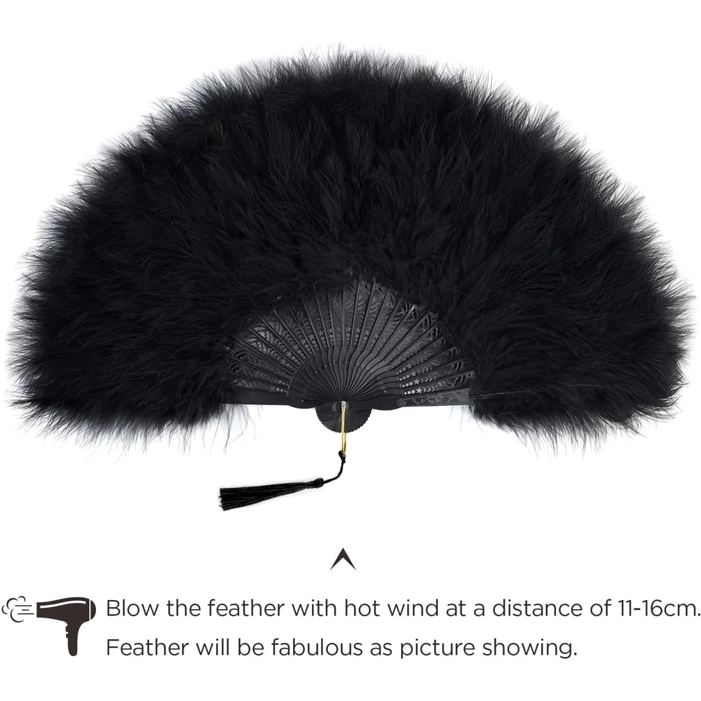 Marabou Feather Fan 20s Vintage Folding Fan Flapper Hand Fan for Costume Dancing Show Tea Party Wedding Decoration