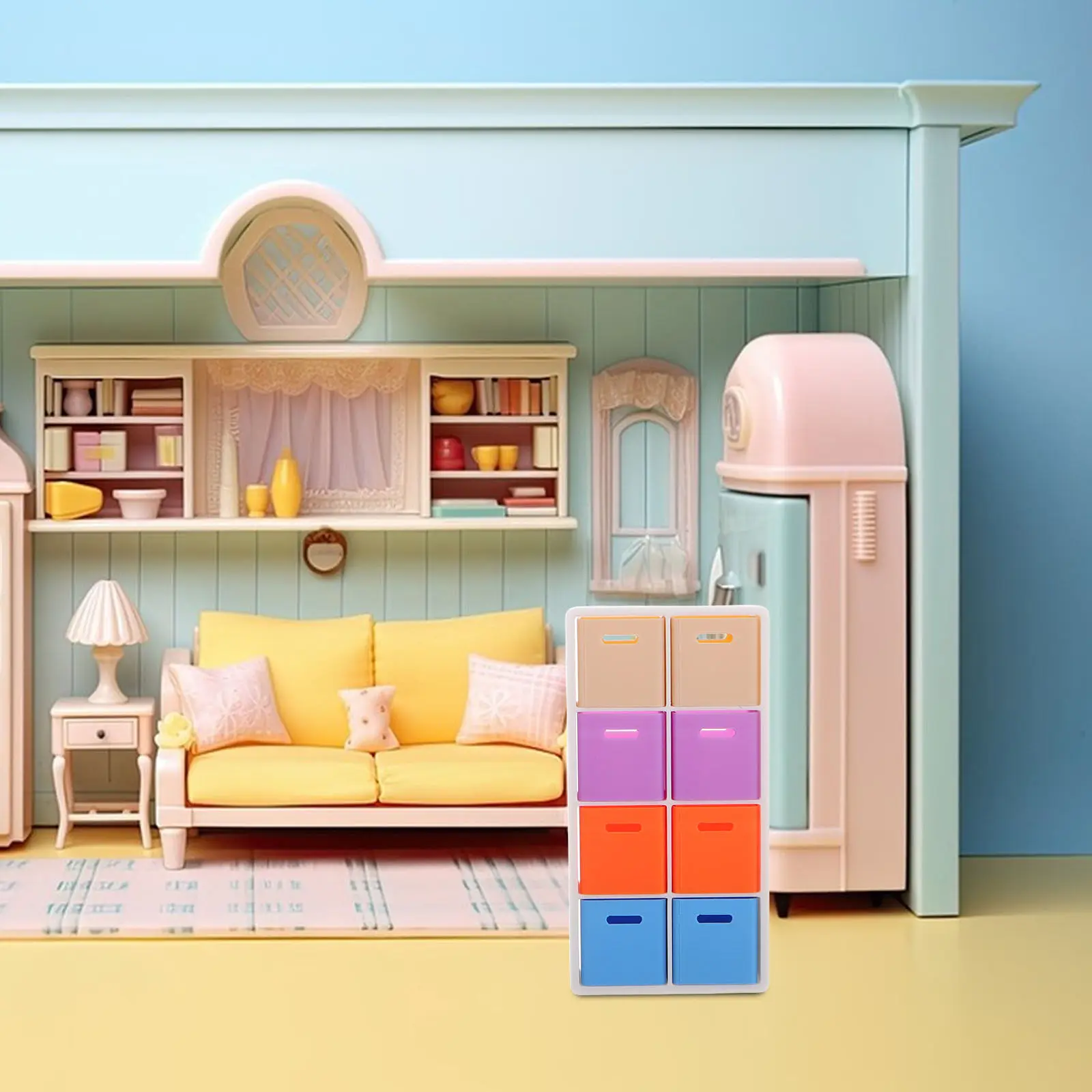 1Set Multifunctional 1:12 Scale Miniature Dollhouse Storage Box Mini Shelf Display Unit for Dollhouse Accessories Miniature Food