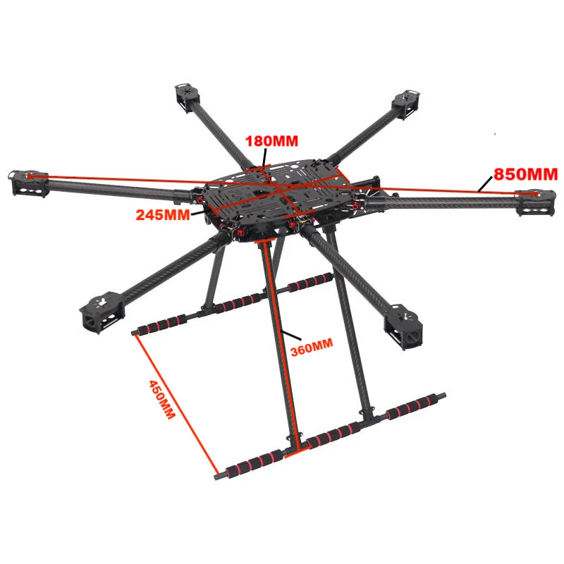 FPV NEU ZD850PRO Vollcarbon ZD850 Rahmensatz mit nicht flutbarem Fahrwerk, faltbarer Arm für FPV DIY Flugzeuge Hexacopter