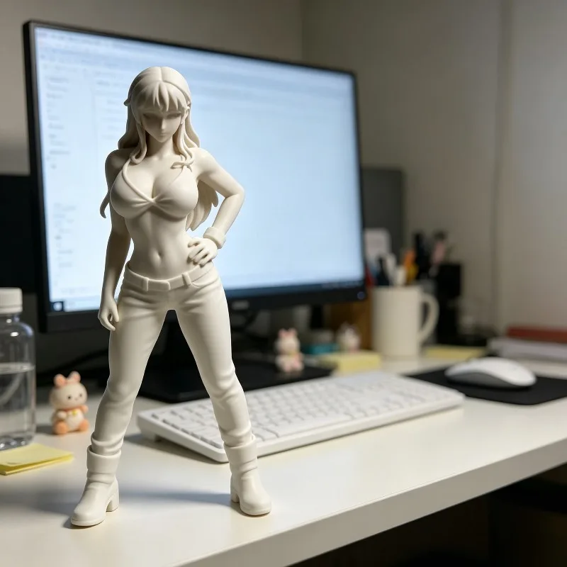 Unpainted White Mold Girl Figure 3D Printing Long Hair Lady Figurine DIY Paint Desktop Home Ornament Gift