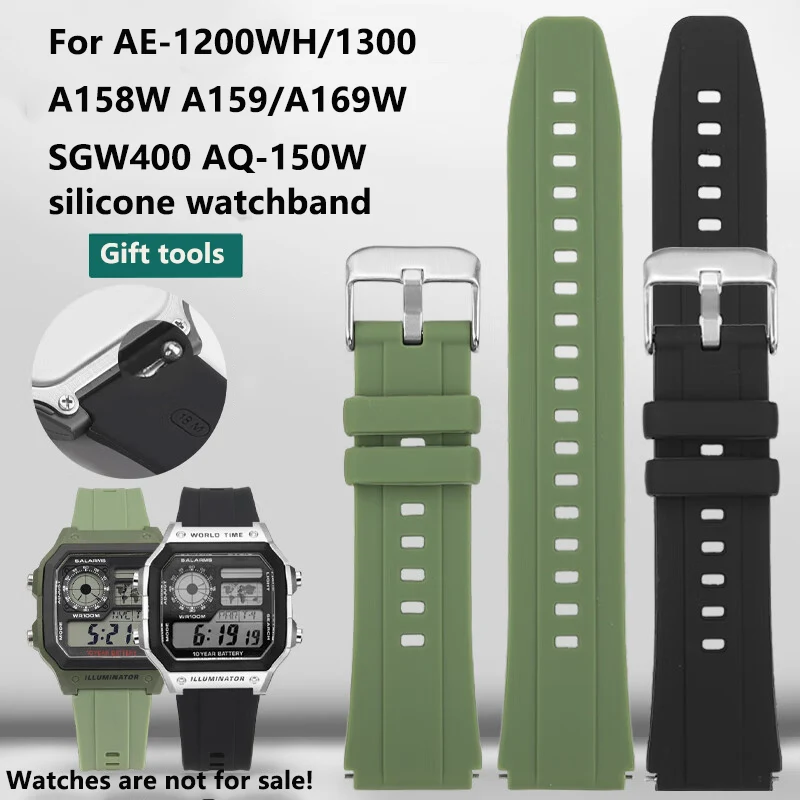 Pulseira de silicone convexa de liberação rápida de 18mm para relógio casio AE-1200WH/1300 a158w a159/a169w sgw400 AQ-150W pulseira de silicone de resina