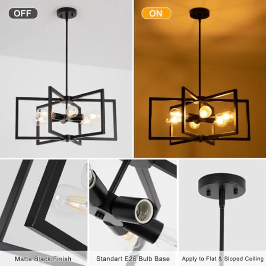 23.6" Black Chandelier for Dining Room 6 Light Kitchen Chandelier over Table Farmhouse Dining Room Light Fixtures Over Table, H view 3