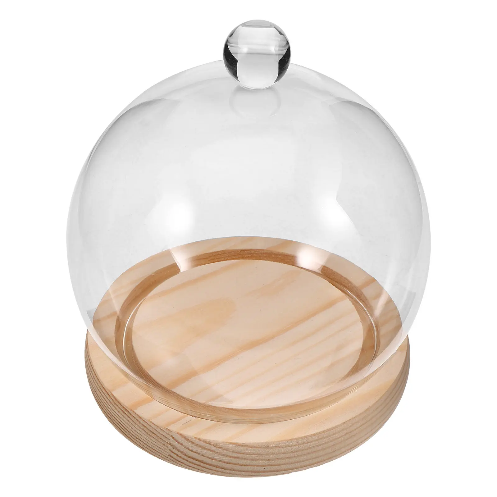 1Set Glass Dome Cloche Display Cover Clear Glass Dome with Wood Base for Flower Craft Terrarium and Desktop Display