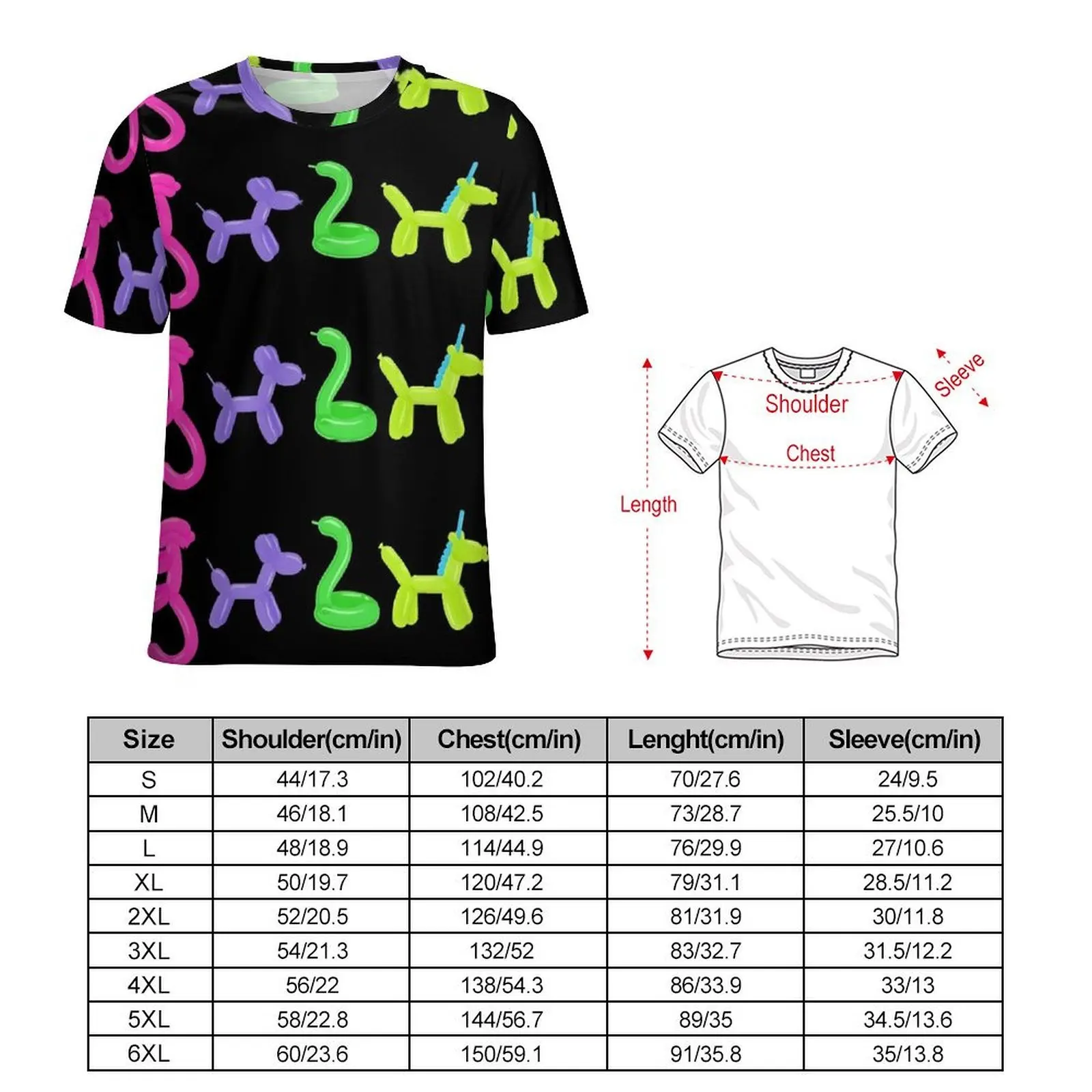 Balloon T Shirt Neon Animal Print Y2K Fun T-Shirts O Neck Hip Hop Tshirt Summer Men Graphic Top Tees Big Size
