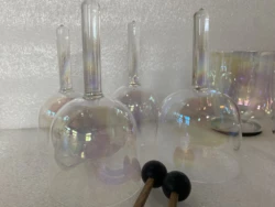 Solfeggio Harmonics 7pcs (2 regular bowls & 5 handle bowls )clear cosmic crystal singing bowl set for sound theraphy.