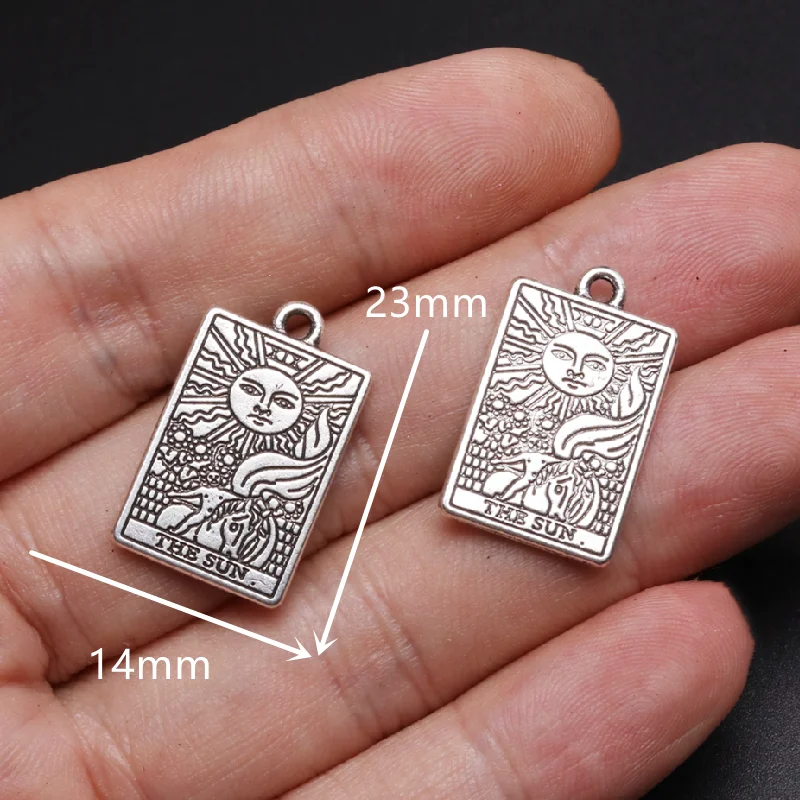 14pcs Silver Plated Hip Hop Style Witch Divination Astrology Tarot Pendant DIY Charm Necklace Bracelet Jewelry Crafts Making