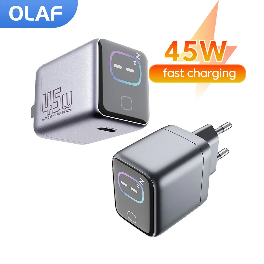 45w GaN Fast Charger USB C Charger Fast Charging Phone Charger With AI Smart Screen Display For iPhone 17 16 15 Samsung Xiaomi