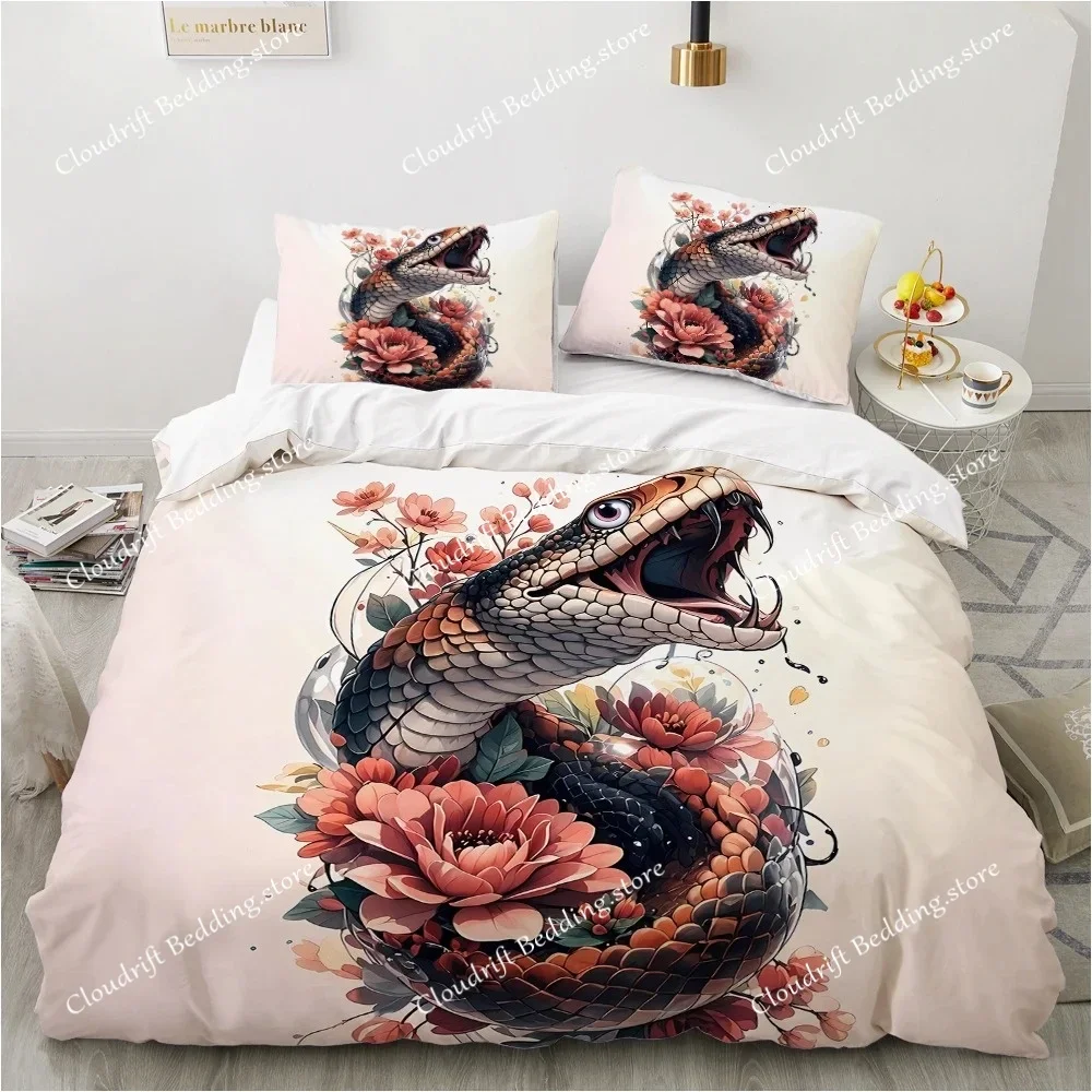 Luxury 3D Snake Scale Bedding Set - 220x240cm QueenKing Microfiber Duvet Cover,Wrinkle Resistant Bed Linen for Adult Bedroom026