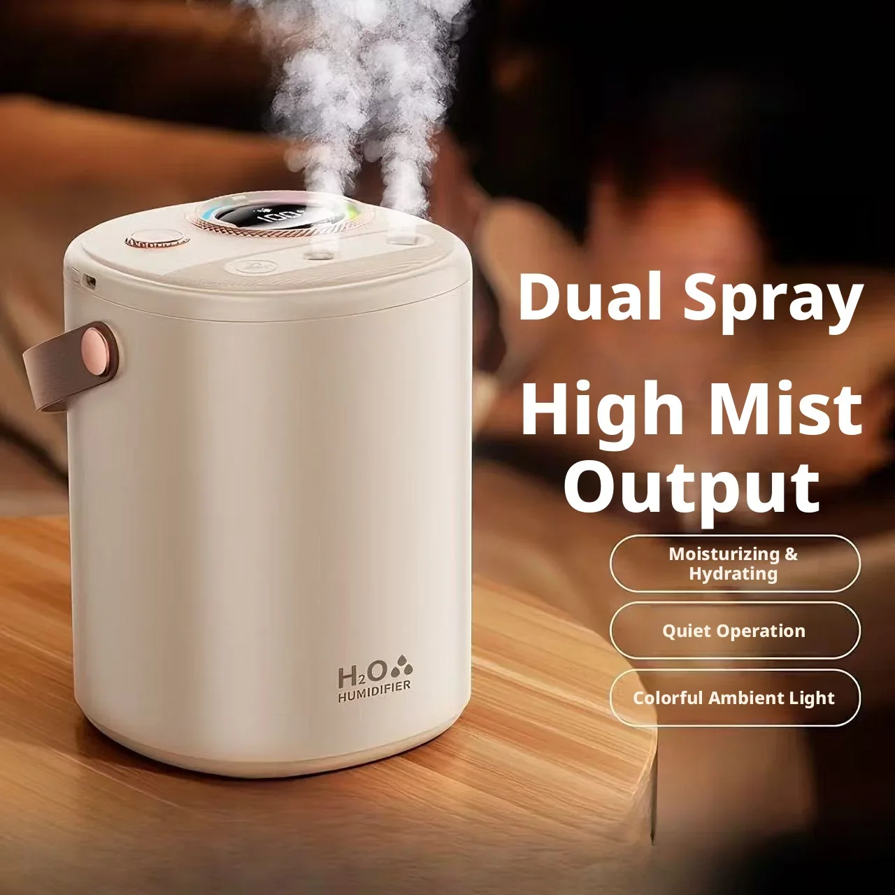 

Dual Spray Humidifier USB Portable Air Humidifier High Mist Output Quiet Operation With Colorful Ambient Light For Home Office
