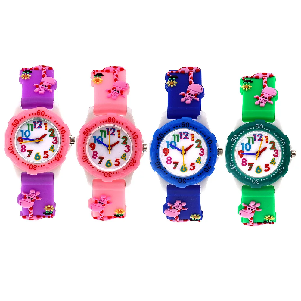 4Pcs Kids Colorful Mini Wrist Watch Set with Silicone Cartoon Giraffe Straps Children's Clock Accessory