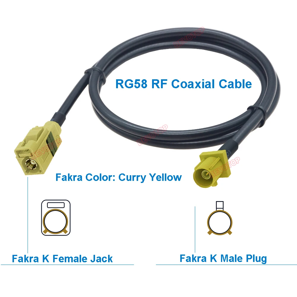 1 Unidad Cable Jumper Fakra RG58 Amarillo Curry, Conector Fakra K Macho/Hembra M/M M/F F/F, Cable Pigtail Fakra RG58 BEVOTOP para Automoción