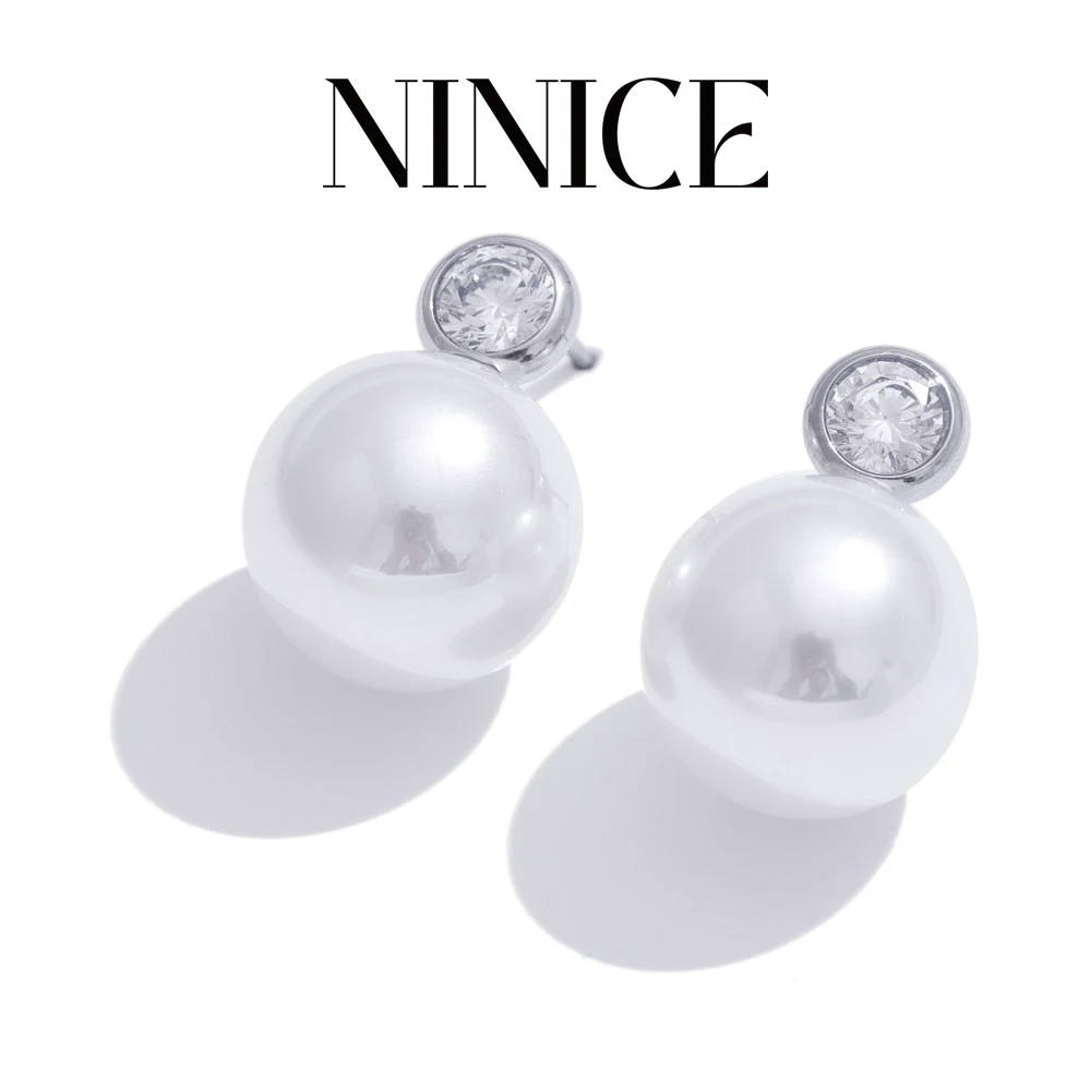 NiNice Koreanischer Stil, künstliche Perlen, Zirkon, runde Ohrstecker, anlaufgeschützt, Edelstahl, exquisiter Schmuck, Geschenk