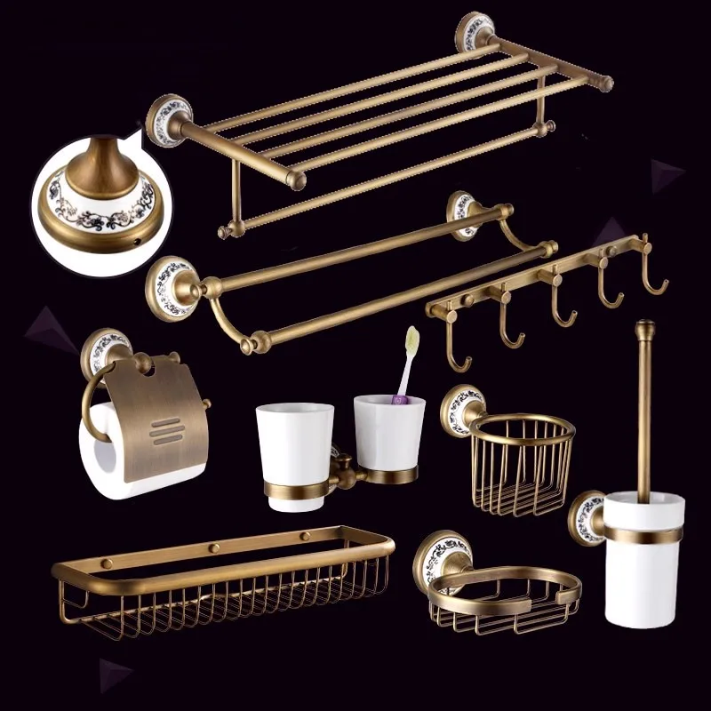 

Brass Bathroom Accessories Bath Shelf Antique Paper Holder Towel Bar Soap Holder Towel Rack Towel Hook Bathroom Hardware