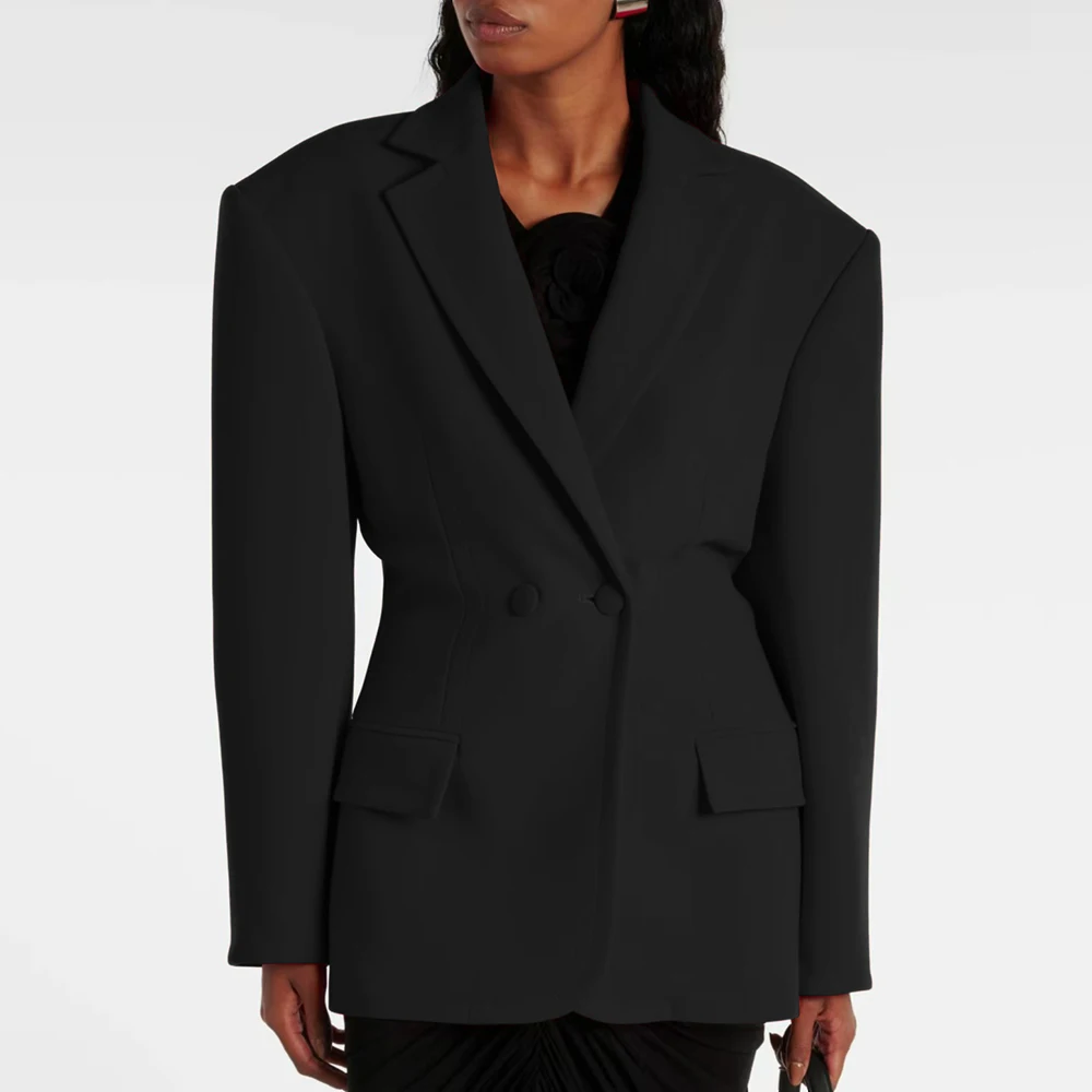 

Waist Slim Women Jacket Y2k Retro Temperament Elegant Double Breasted Shoulder Padded Suit Coat 2025 New Early Spring