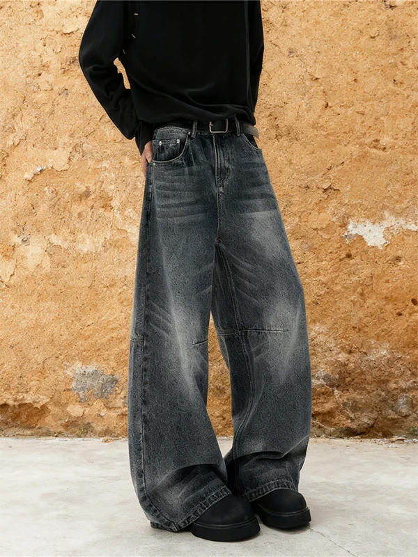American Style Blue Grey Wide Leg Jeans Men Women Autumn Winter New Retro Loose Drapey Versatile Long Pants Casual Wear