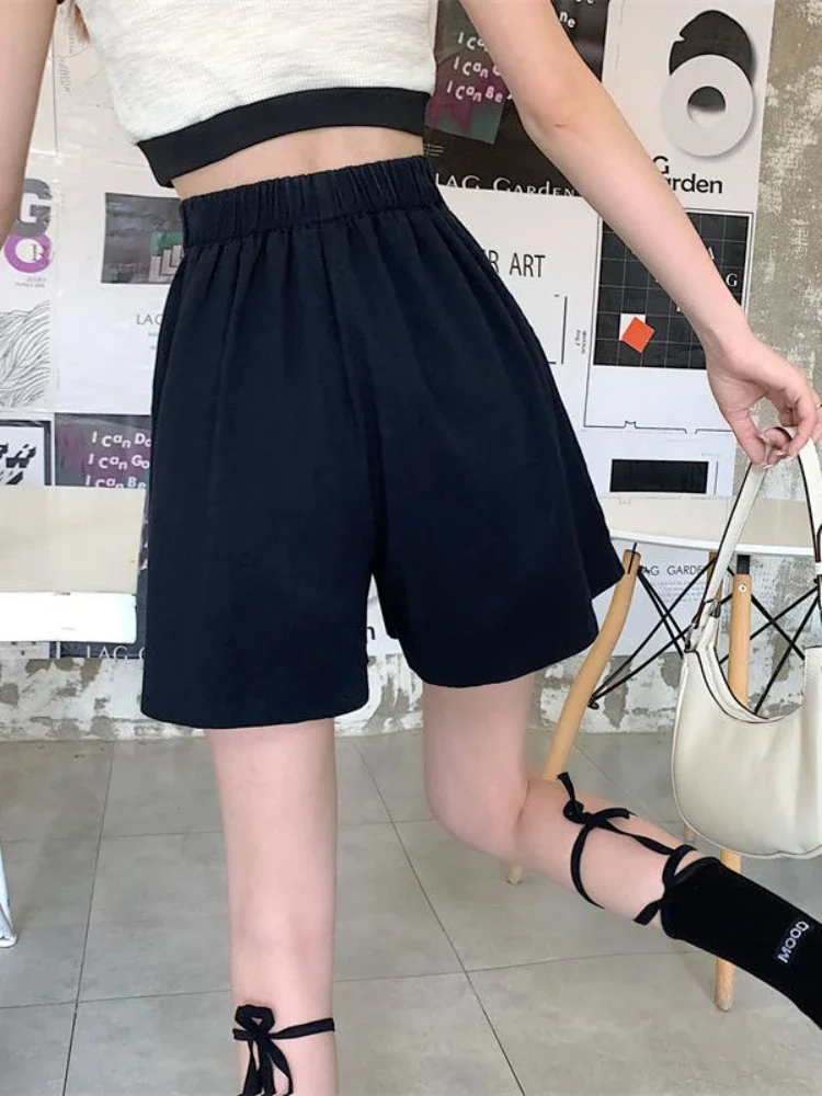 Shorts Women Leisure Simple Folds Streetwear Design Solid Summer Daily Fashion All-match Chic Comfortable Ulzzang Fit High Waist