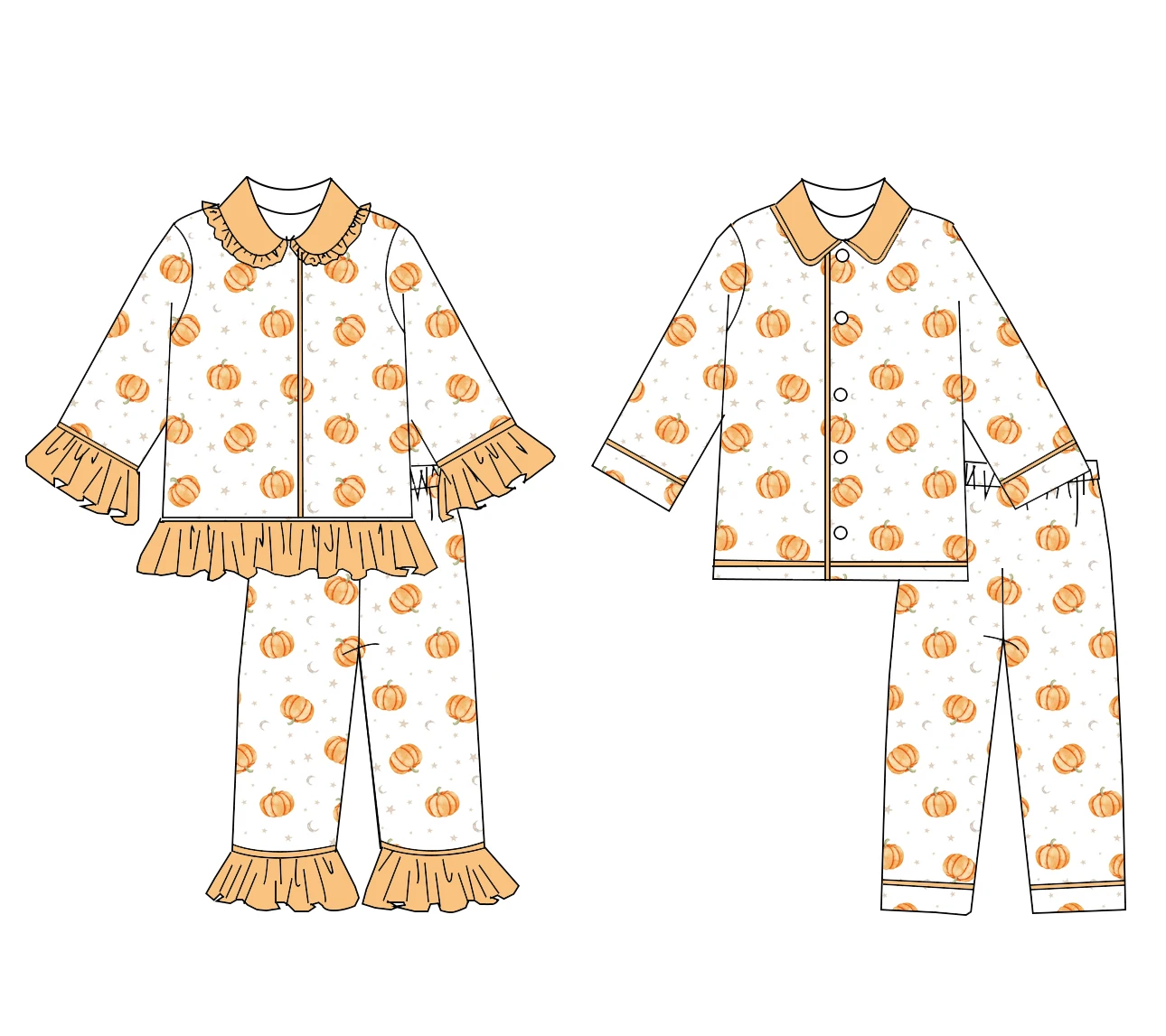 Thanksgiving Children's Set Long Sleeve Lapel Trousers Girls Boys Set Pumpkin Maple Leaf Print Boutique Style