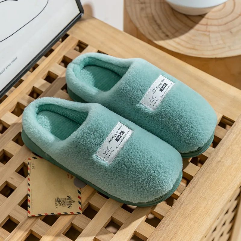 Cotton slippers for women\'s home use in winter indoor anti slip home furnishings for couples winter warmth plush fur for men