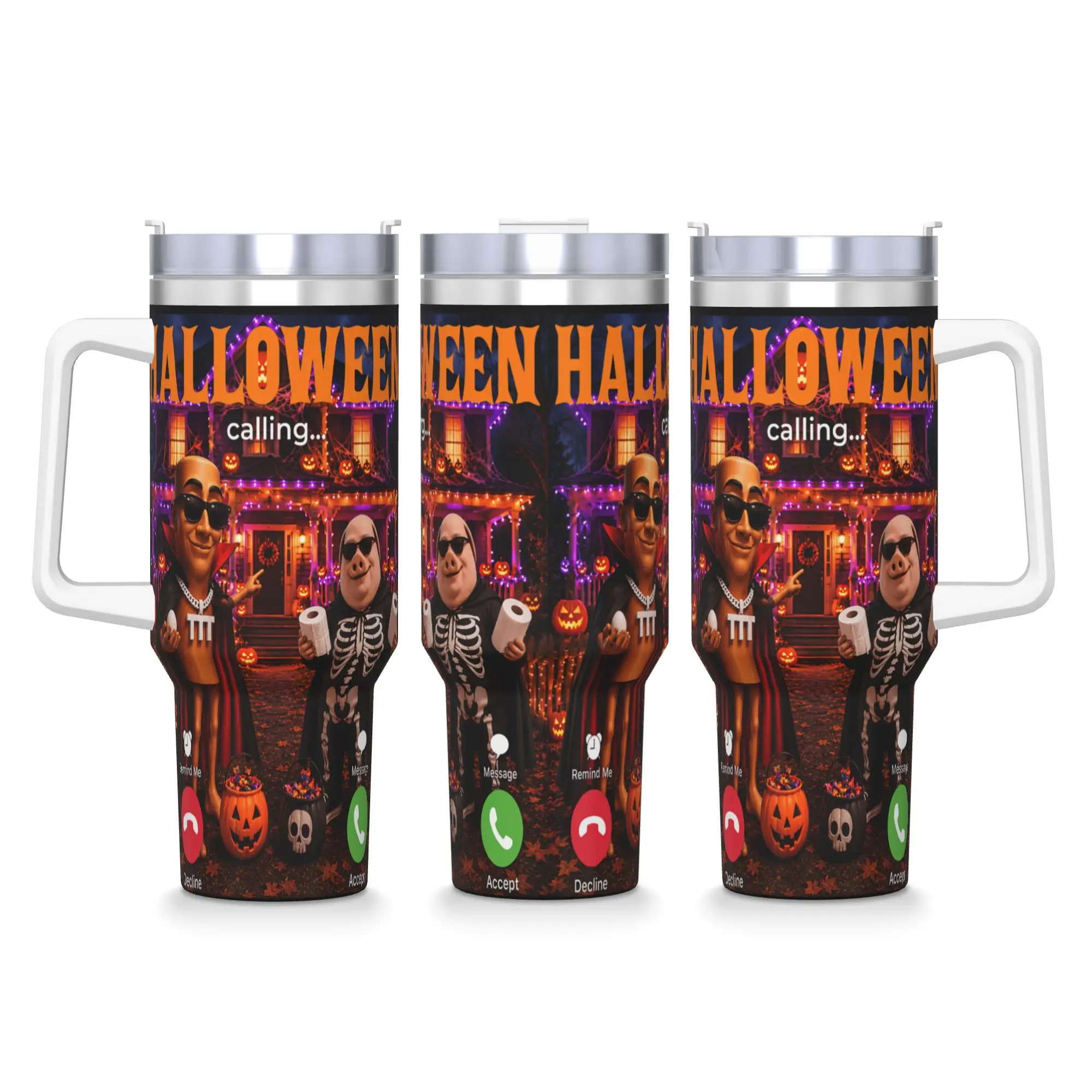 Spooky House Brainrot Haunted John Pork Tung Sahur Halloween Tumbler Water Bottle Leakproof Stainless Steel Thermal Cups