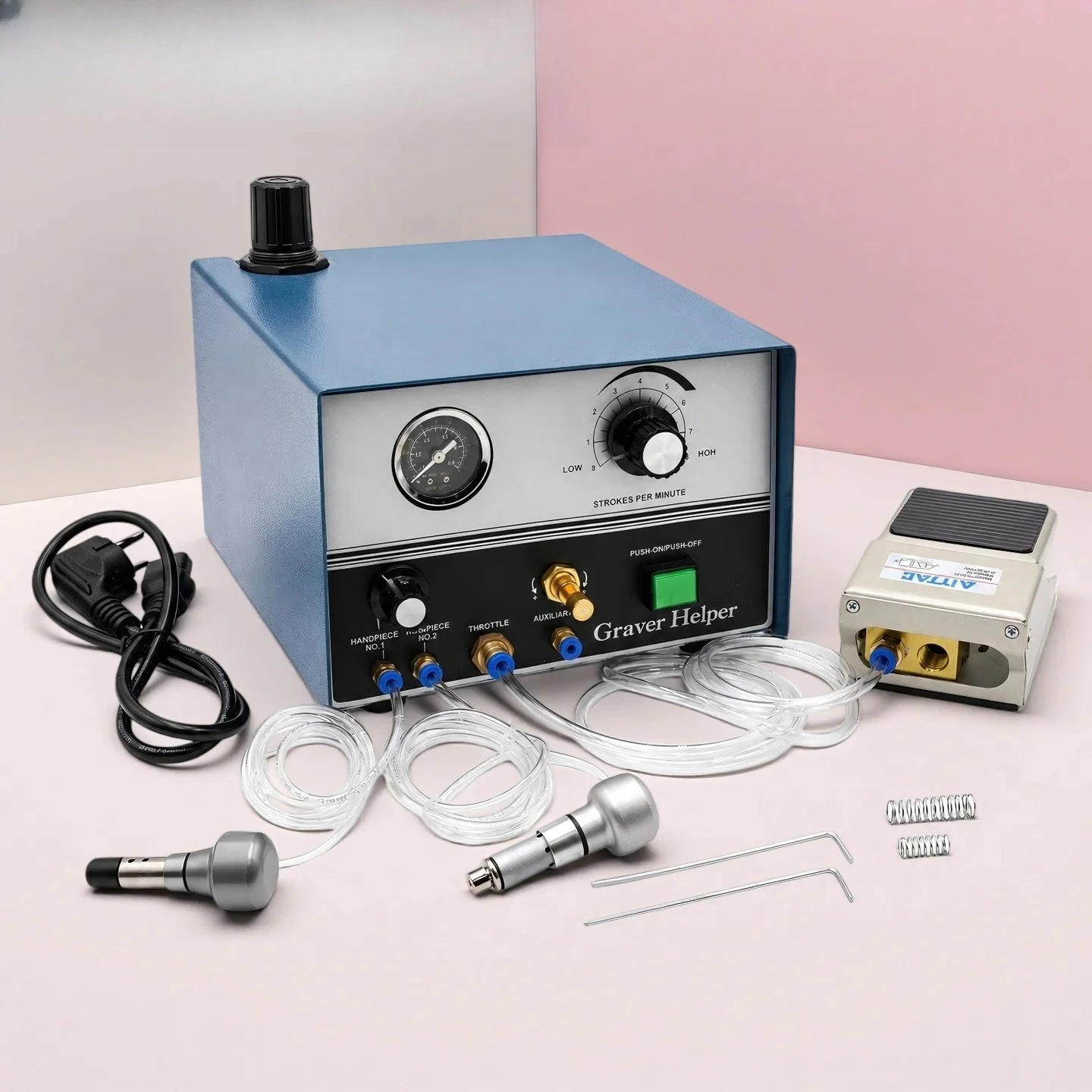 Graver Mate Graver Helper Pneumatic Impact Jewelry Engraving Machine E04, Single Head Optional Two Handpieces Jewelry Graving