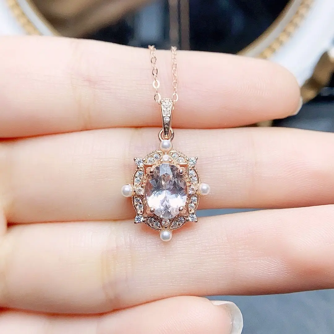 ZECAA Morganite Fine Jewelry Woman Morganite Pendant With Natural Morganite Gemstone Jewelry 7*9mm Silver Lady Morganite Pendant