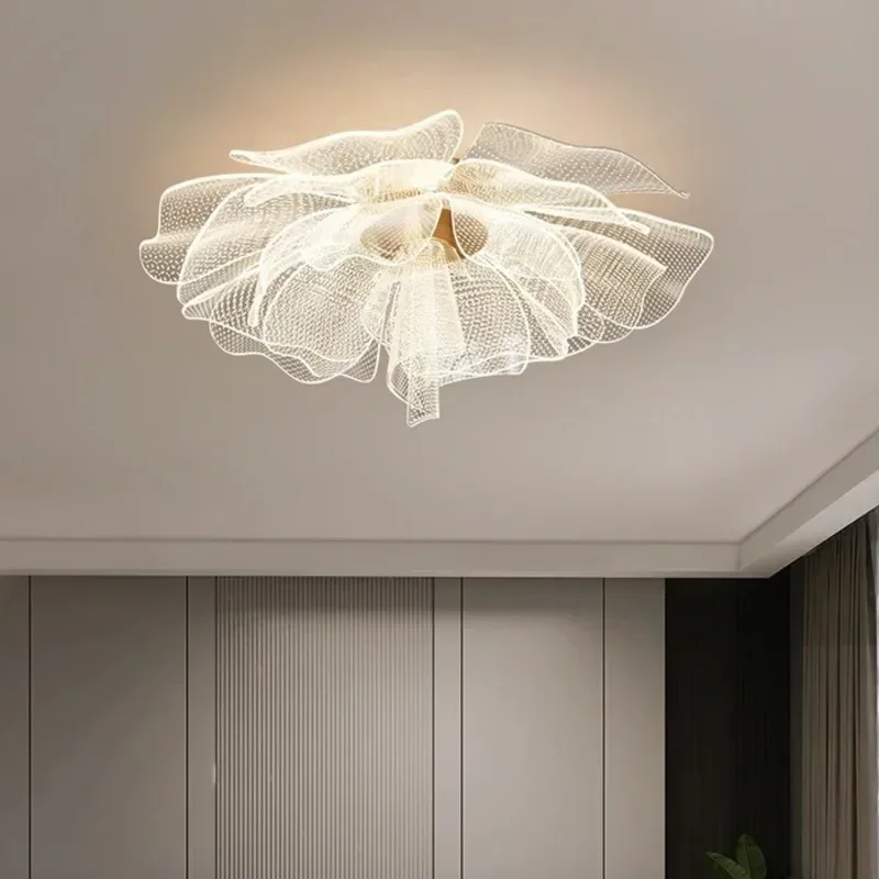

2025 Simple Luxurious LED Ceiling Light Flower Design Acrylic Lamp Study Bedroom Entrance Hallway Light Interior Gold Luxury Lig