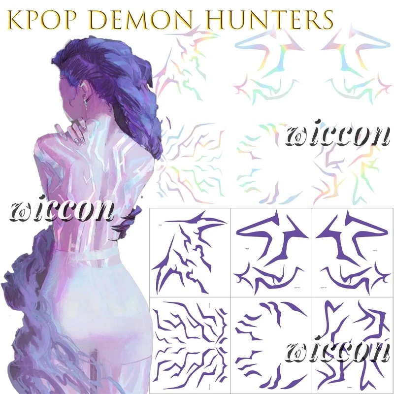 KPop Demon Hunters Rumi Cosplay Tattoo Stickers Face Decals Character Makeup Anime Outfit Halloween