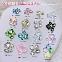 Gemas de manicura con purpurina para decoración de uñas, 30 piezas, formas mezcladas, cristal colorido translúcido, diamantes afilados