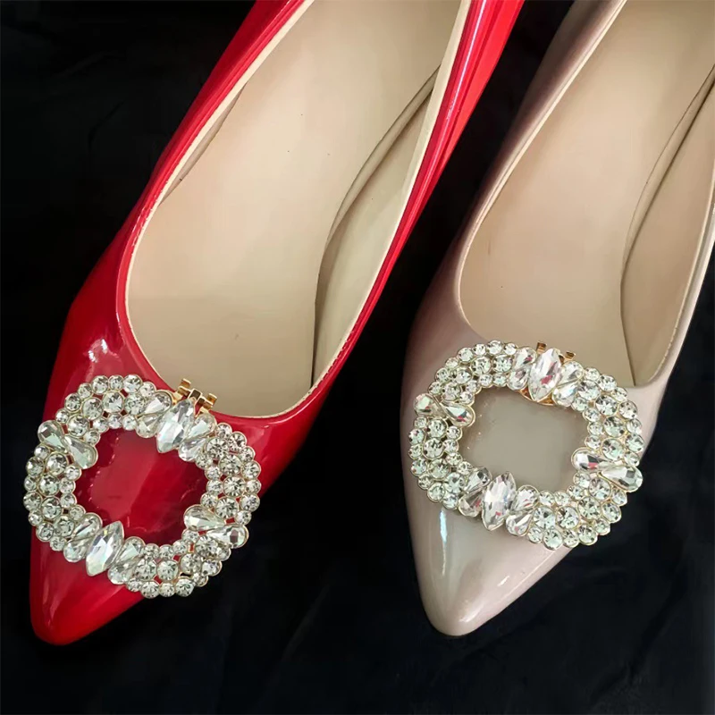 1Pc Metal Square Crystal Shoes Clip Women Removable High Heels Shoe Buckle DIY Rhinestones Shoe Flower Wedding Shoe Clamp Decor