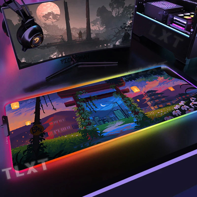 

Japanese Art Pixel RGB Gaming Mousepads Desk Pad 100x50cm Keyboard Mat LED PC Gamer Mousepad XXL Mouse Pads Luminous Mouse Mats