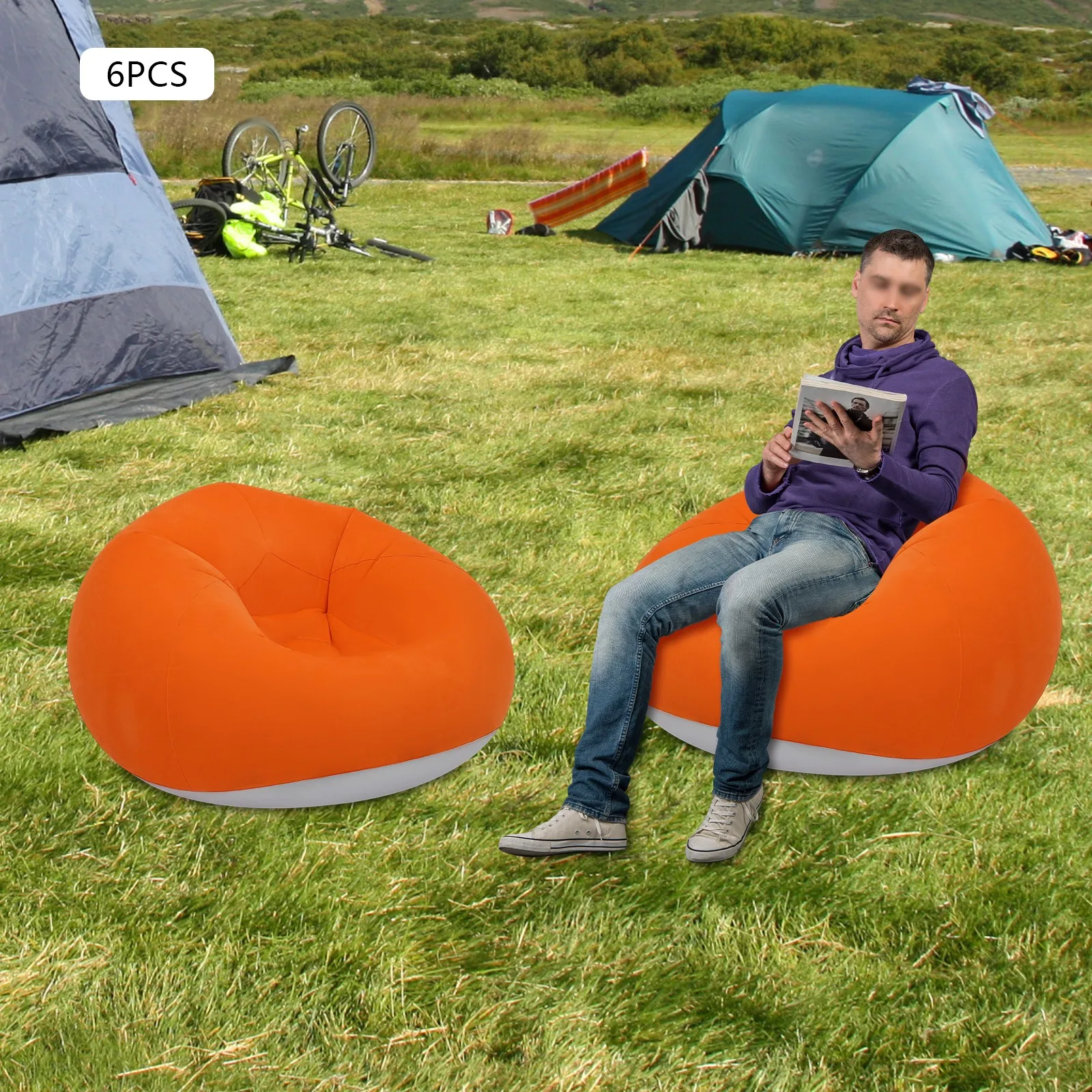 

Inflatable Chairs Portable Sofa for Indoor Outdoor Use Comfortable Inflatable Couch Orange