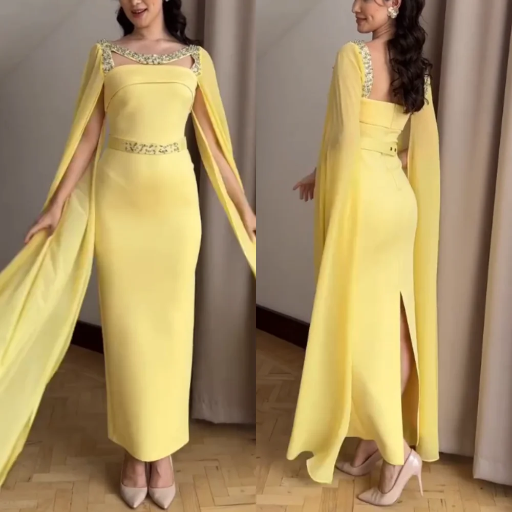 

Customized Jersey Sequined Sash Strapless Straight Backless Midi Dresses Bespoke Occasion Prom Party Dresses Women's Evening