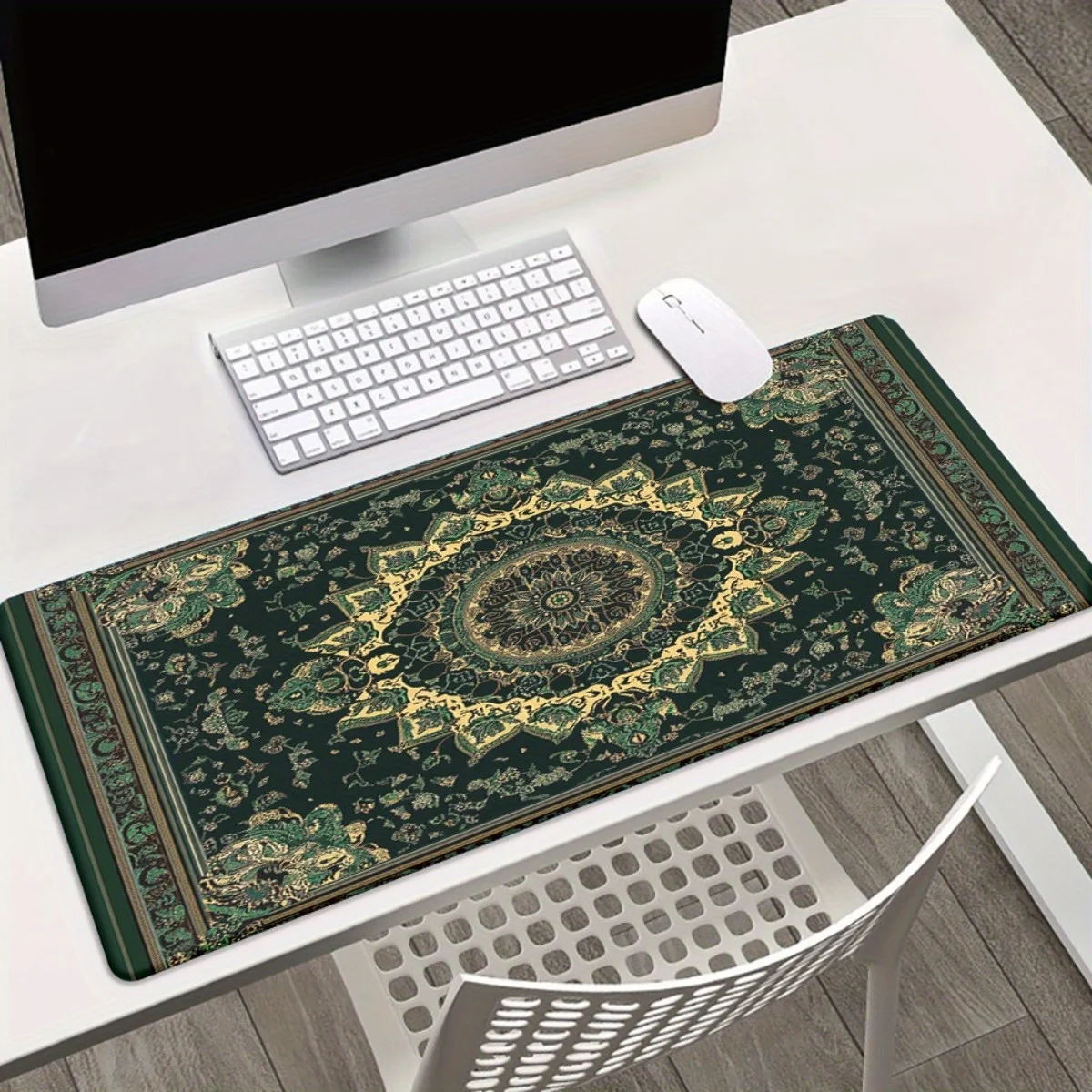 

Green floral Persian-style mouse pad, retro design, rubber anti-slip, durable, washable, high-quality computer accessory