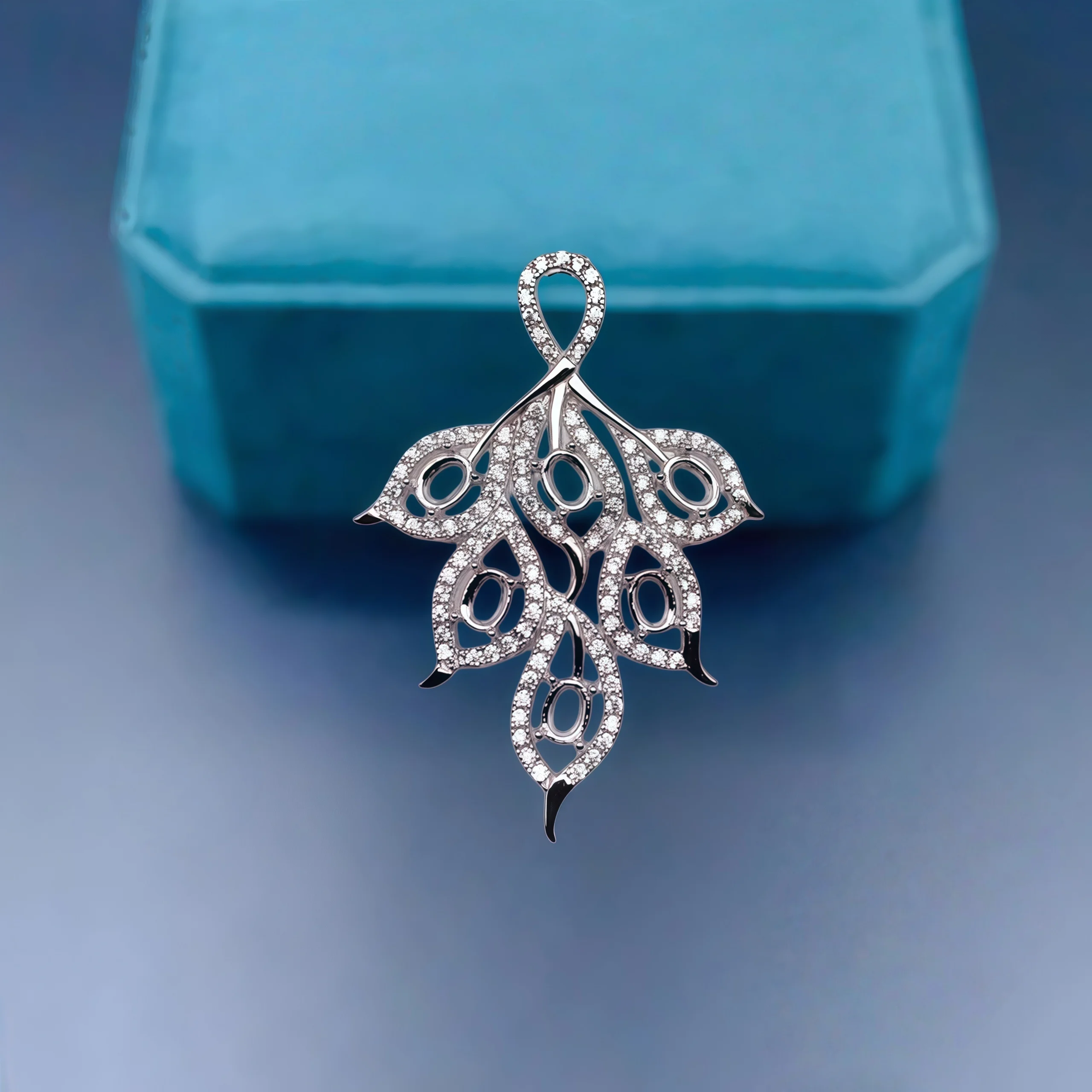 

Fashion DIY Empty Pendant Holder S925 Sterling Silver Setting 3*4mm Oval Stone Fine Leaf Design Charm Weddings Jewelry for Woman