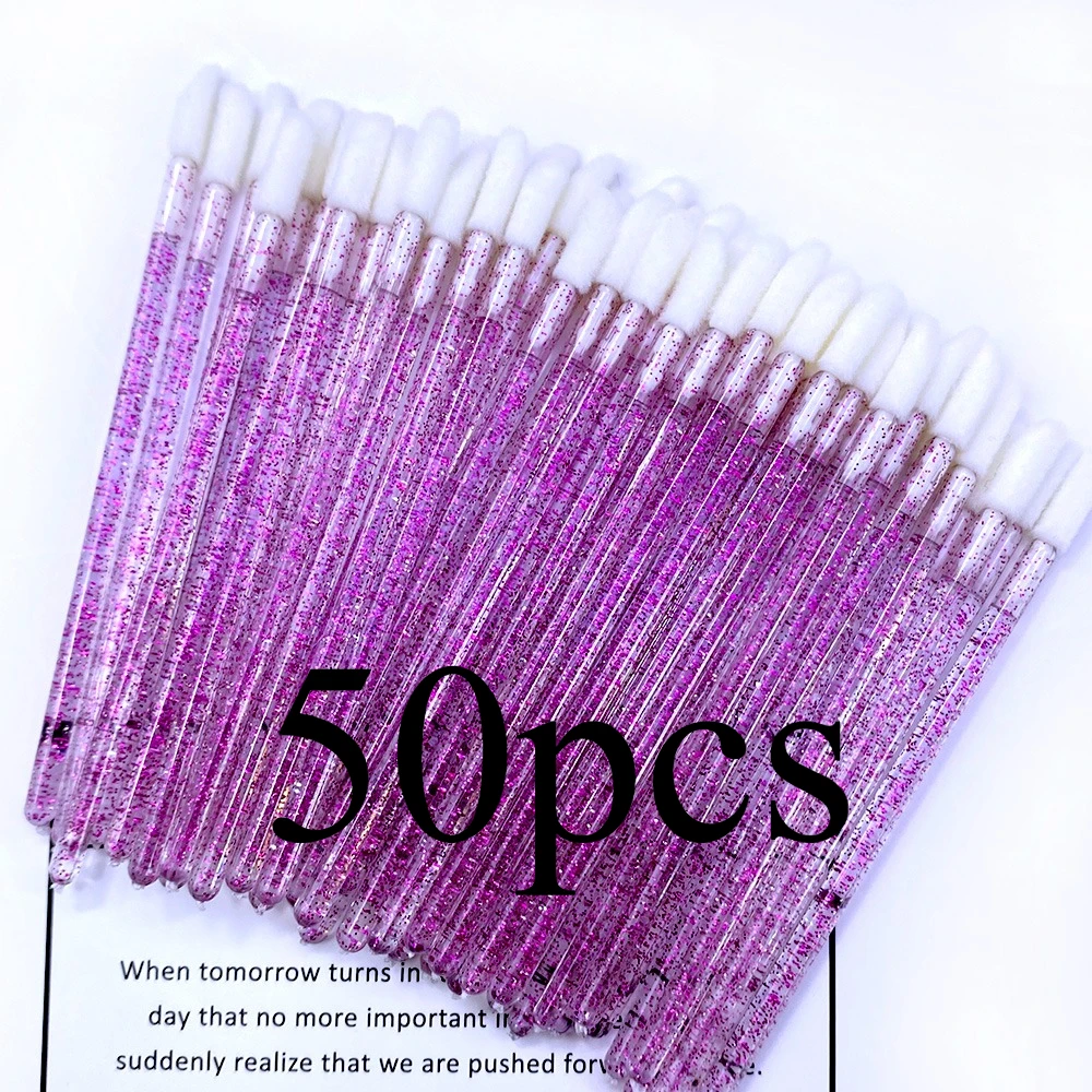 50 stücke Kristall Lippen Pinsel Wimpern Applikator Mascara Zauberstäbe Pinsel Lippenstift Zauberstäbe Make-Up Werkzeuge Wimpern Verlängerung Liefert