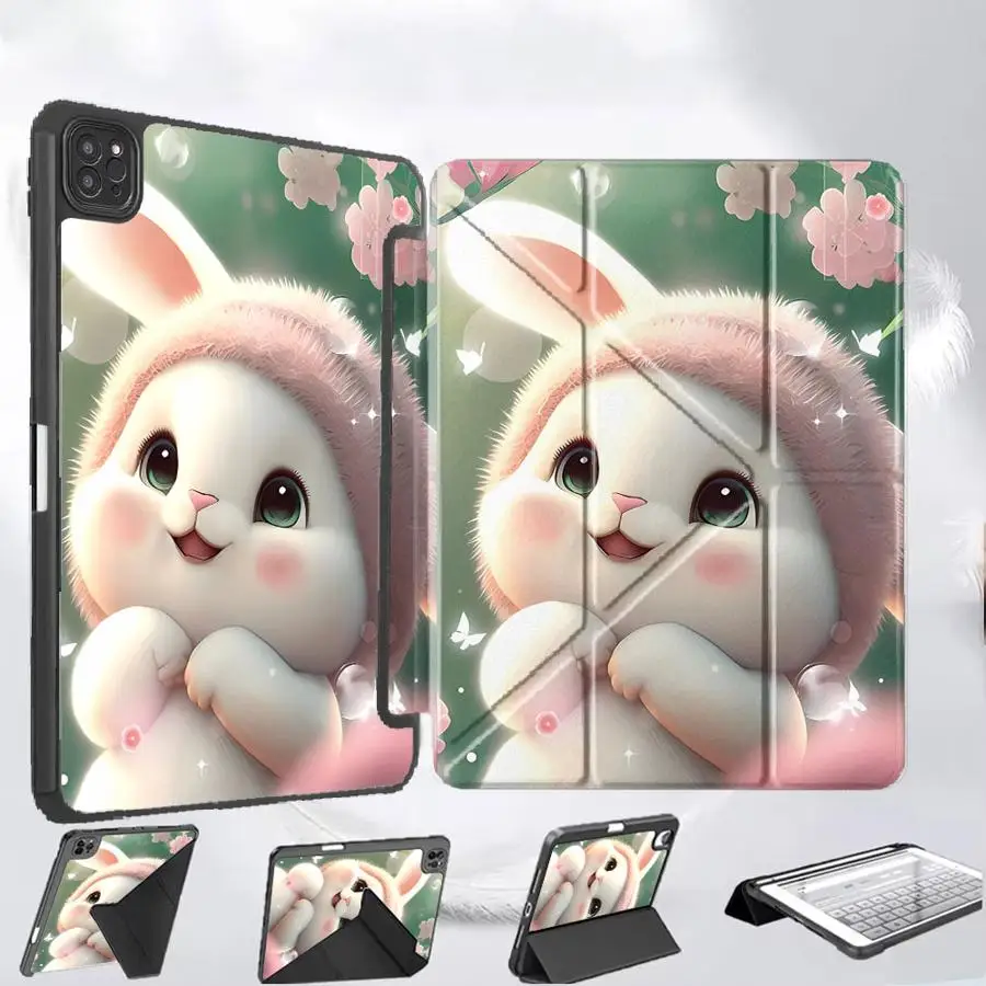 

Чехол для планшета с милым мультяшным кроликом для iPad Pro 11, 10, 9, 8, 7 поколений, 12.9 дюймов Pro 2025, Mini 6, 7, Air 4, 5, M3, M2, M4, 11 дюймов, с держателем