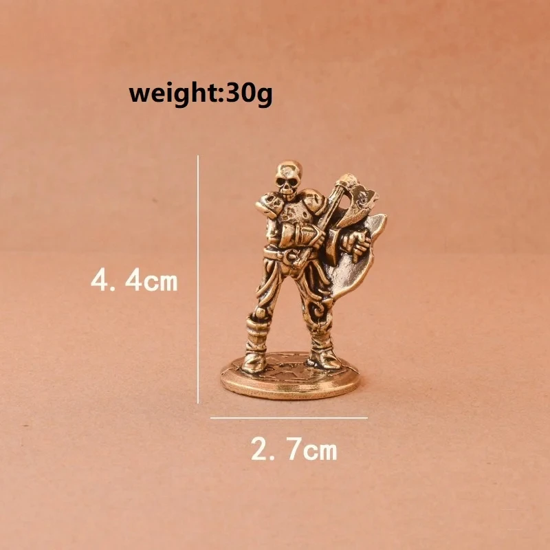 4.4cm Vintage Brass Skeleton Warrior Statue Desktop Ornaments Home Decor Crafts Skeleton Man Figurines Miniatures Accessories