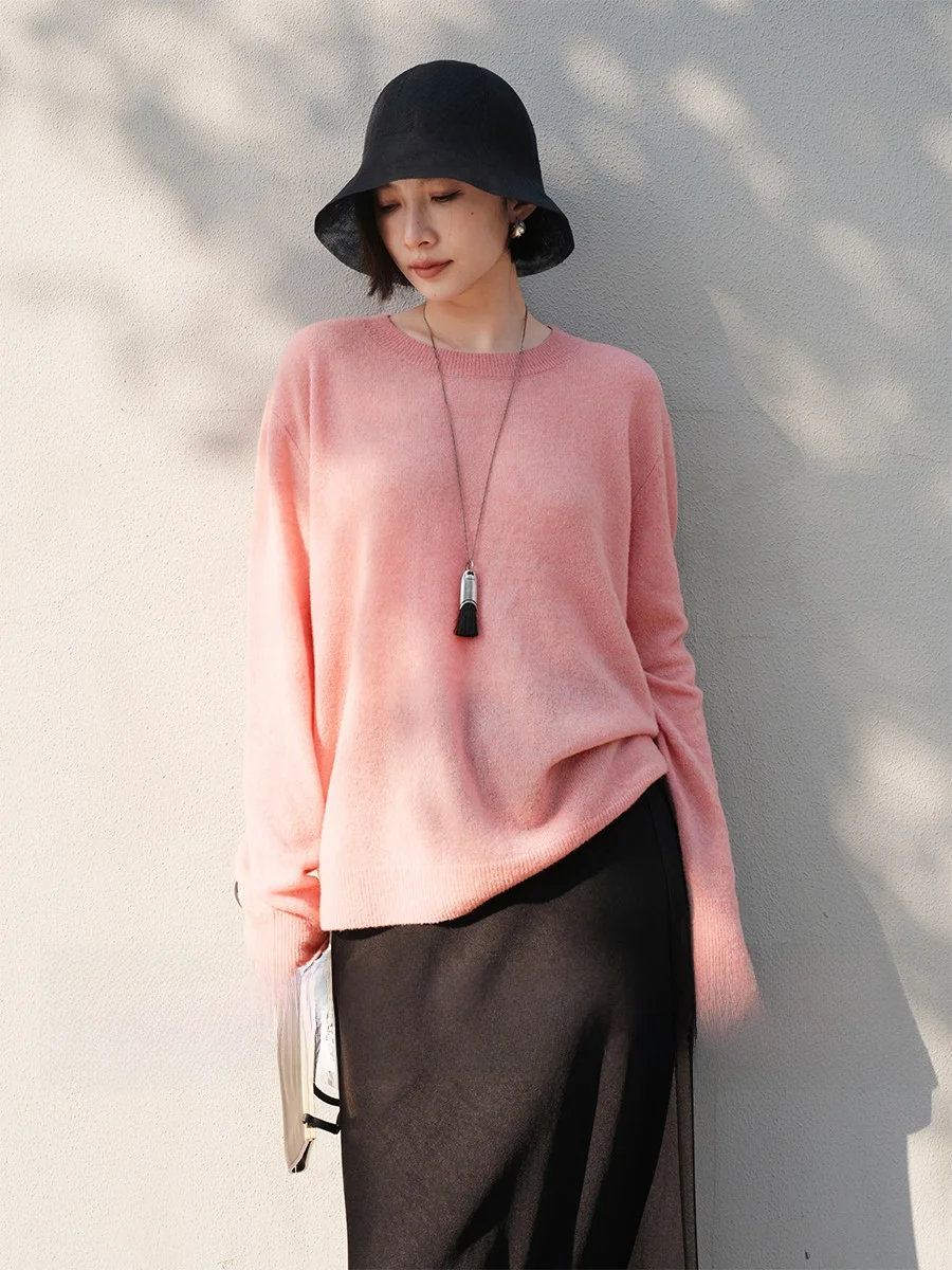 

Женский мягкий свободный вязаный джемпер Amyy Studios с круглым вырезом и длинными рукавами из шерстяной смеси для комфортного ношения