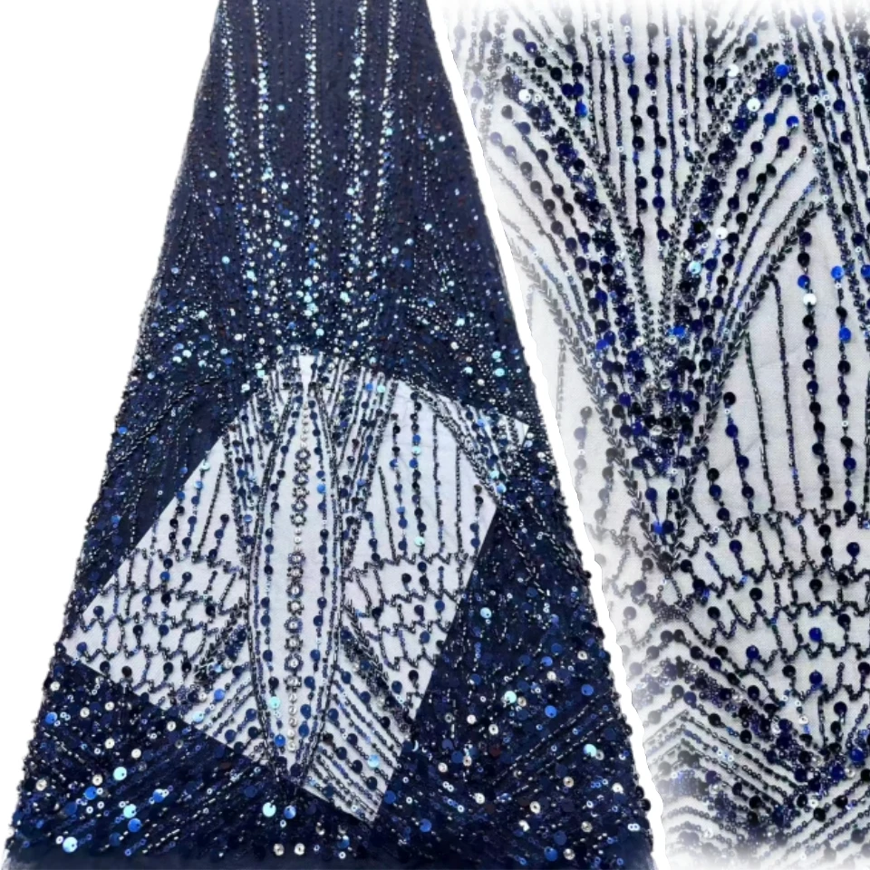 

New Arrival African Nigerian Beads Embroidery Heavy Lace Elegant French Sequins Lace Fabrics for Wedding Party Dresses CC1823